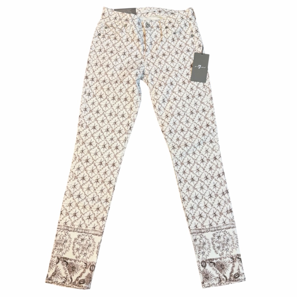 7 For All Mankind Rhinestone Printed Crop Slim Cigarette Jeans | NWT Size 24
